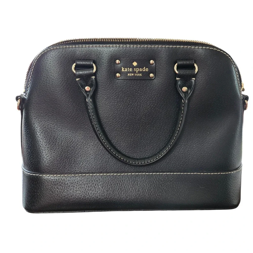 Kate Spade Classic Chic Rachelle Wellesley Black Pebbled Leather Dome Satchel